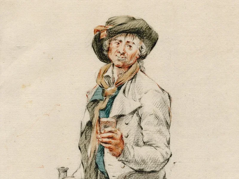 1739-Thomas Gaal - Uomo in piedi con bottiglia e bicchiere